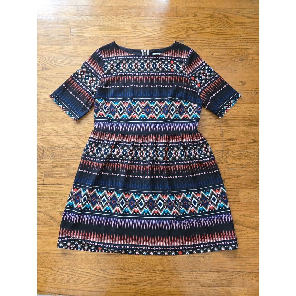 Anthropologie Maeve Diamond Layer Fit and Flare Tribal Print Dress Size Large